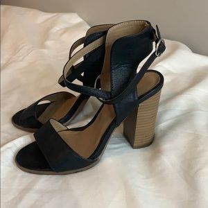 Black faux leather heels